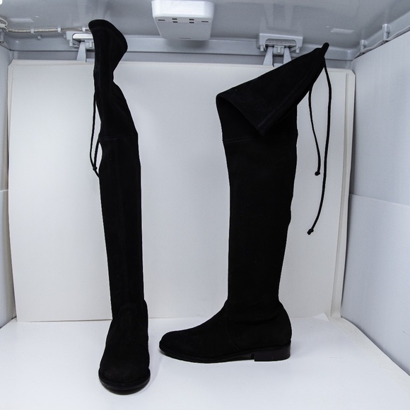 Stuart Weitzman Lowland Over The Knee Genuine Suede Flat Boots Shoes Black 4.5 - Picture 1 of 4